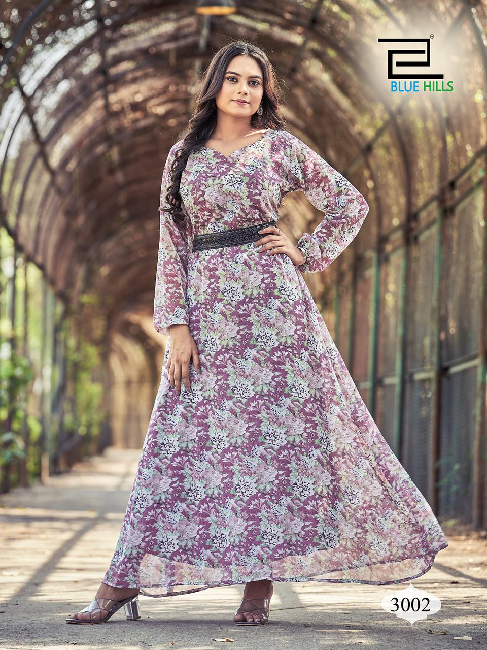 Blue Hills Dynamic Long Georgette Kurtis Catalog